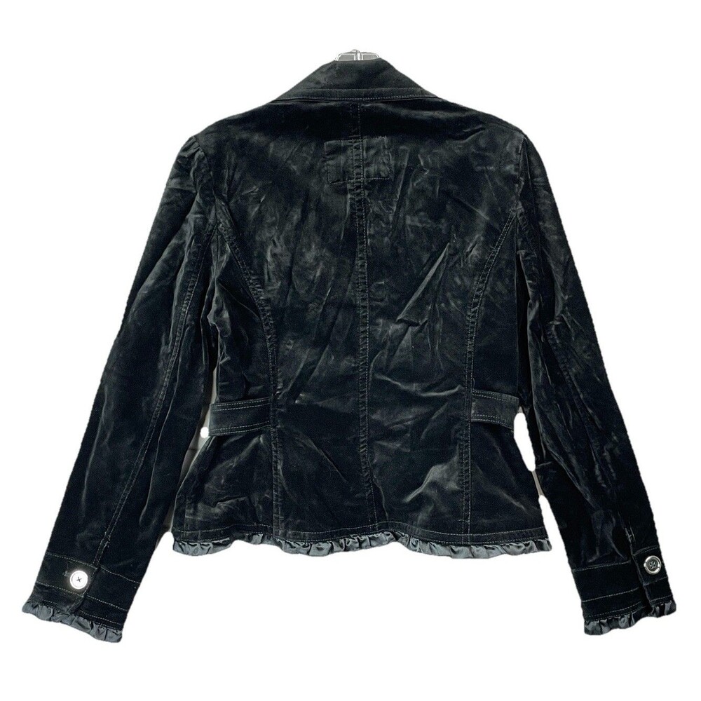 WHBM Women 6 Velvet Blazer Jacket Cropped Ruffle Trim Satin Black Victorian Chic - Picture 8 of 9